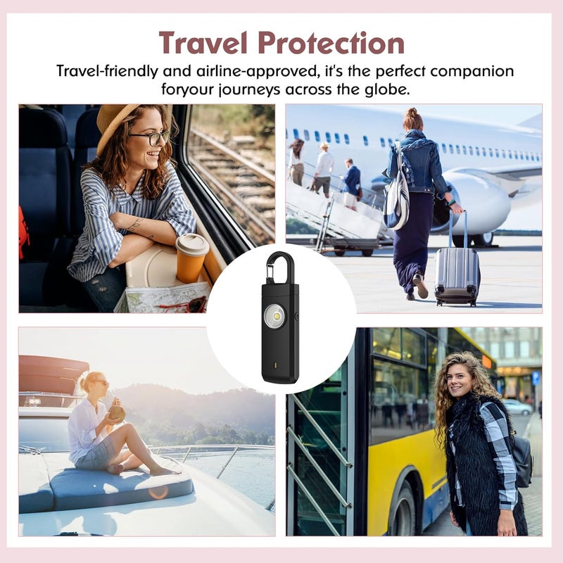 ANKOSHUN Rechargeable Personal Alarms for Women - Christmas Birthday Gifts for Women, Stocking Stuffers for Teen Girl, Daughter, Safety Keychain Flashlight, Siren Alarm, Travel College Essentials (Black) - Image 5